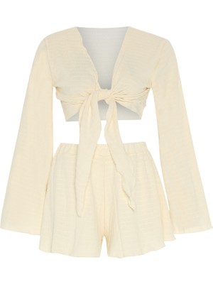 Aquella Dokulu Desenli Crop  Top - Şort Takım