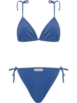 Aquella Lurex Saks Mavi Üçgen Bikini Takım