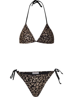 Aquella Gold Leopar Desen Siyah Bikini Takım