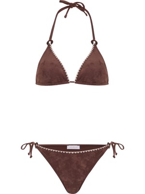Aquella Süet Dokulu Acı Kahve Üçgen Bikini Takım