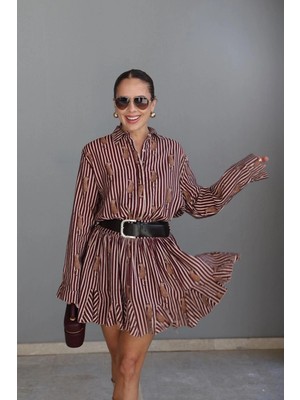 Purple By Banu Bordo Kaplan Desen Çizgili Elbise