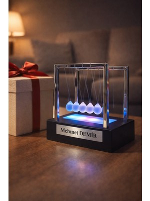 Biton Toptan Kişiye Isme Özel Rgb LED  Işıklı Newton Denge Topu – Renkli Şeffaf Denge , Pilli Dekoratif Hediye