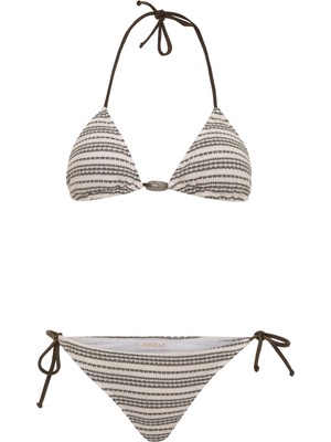 Aquella Haki Çizgili Triko Üçgen Bikini Takım
