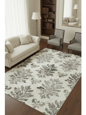 The Reef Design Bej Vizon Osmanlı Saray Desenli Klasik Halı Dijital Baskılı Kaymaz Tabanlı Yıkanabilir  Salon Halısı