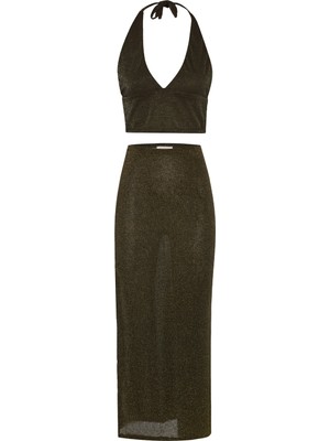 Aquella Simli Haki Crop-Etek Takım