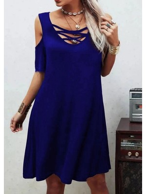 MiraLive Miray- Dekolteli Bağcık Detay Viskon Kumaş Elbise