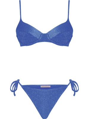 Aquella Lurex Saks Mavi Balenli Bikini Takım
