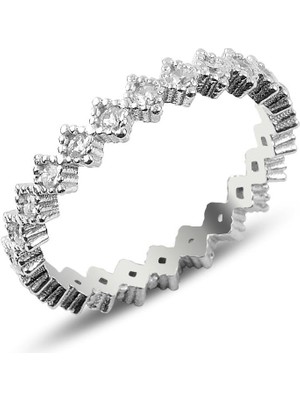 Söğütlü Silver Gümüş Çapraz Taşlı Zirkon Tek Sıralı Tamtur Yüzük 925 Ayar Gümüş