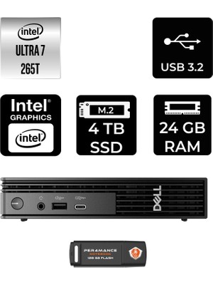 Dell Pro Micro QCM1250 Intel Core Ultra 7 265T 24GB 4tb SSD Fdos Mini Masaüstü Bilgisayar & Per4 USB Bellek QCM1250BTO107P312