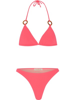 Aquella Dokulu Aksesuarlı Neon Pembe Üçgen Bikini Takım
