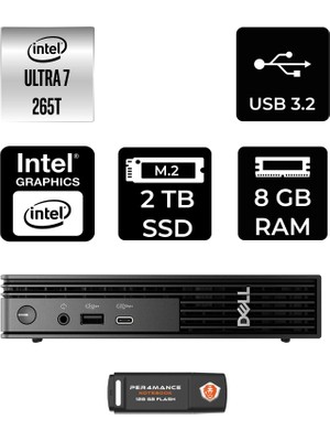 Dell Pro Micro QCM1250 Intel Core Ultra 7 265T 8gb 2tb SSD Fdos Mini Masaüstü Bilgisayar & Per4 USB Bellek QCM1250BTO107P303