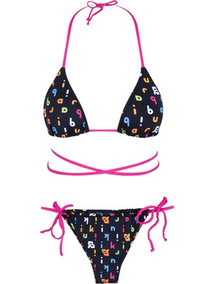 Aquella Renkli Desenli Üçgen Bağlamalı Bikini Takım