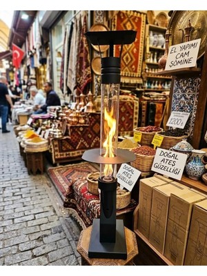 Mefar Metal Outdoor Mini Cam Portatif Pelet Kamp Sobası Bahçe Teras 120 Sehpali