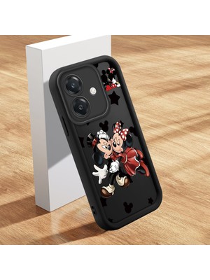 HONTINGA Oppo A3X 4g ile Uyumlu Kılıfı Düşüme Önleyici Basitlik Anti Düşme Kamera Korumali Şirin Mickey Minnie Siyah Desen Yumuşak Silikon Telefon Kılıfı Kadın ve Erkek Için Uygundur K2-0399
