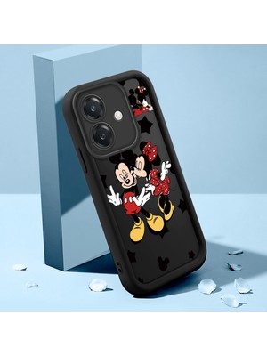 HONTINGA Oppo A3X 4g ile Uyumlu Kılıfı Düşüme Önleyici Basitlik Anti Düşme Kamera Korumali Şirin Mickey Minnie Siyah Desen Yumuşak Silikon Telefon Kılıfı Kadın ve Erkek Için Uygundur K2-0399