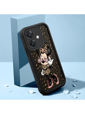 HONTINGA Oppo A3X 4g ile Uyumlu Kılıfı Düşüme Önleyici Basitlik Anti Düşme Kamera Korumali Şirin Mickey Minnie Siyah Desen Yumuşak Silikon Telefon Kılıfı Kadın ve Erkek Için Uygundur K2-0398