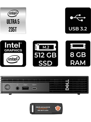 Dell Pro Micro QCM1250 Intel Core Ultra 5 235T 8gb 512GB SSD Fdos Mini Masaüstü Bilgisayar & Per4 USB Bellek QCM1250BTO106P301