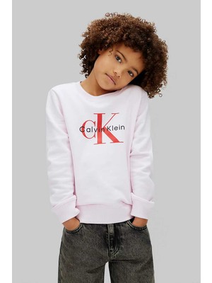 Calvin Klein Unisex Çocuk Ck Monogram Terry Cn Sweatshirt - Açık Pembe