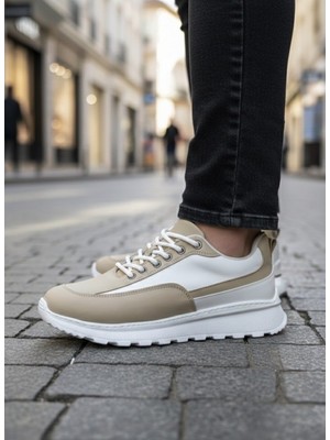 BOA Xramburada 246 Krem Bağcıklı Yüksek Beyaz Taban Günlük Erkek Ayakkabı