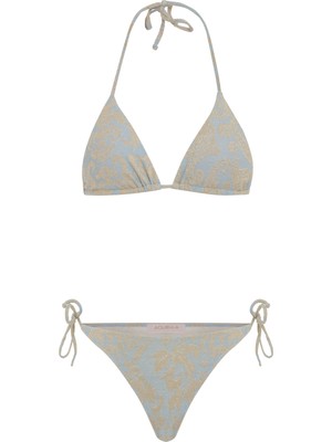 Aquella Dokulu Simli Bebe Mavi Üçgen Bikini Takım