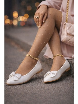 Slipcat Zarif Kadın Günlük  Kurdele Detaylı Yuvarlak Burun Şık Babet