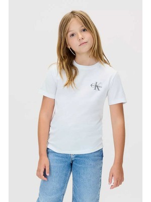 Calvin Klein Unisex Çocuk Chest Monologo Ss T-Shirt - Beyaz