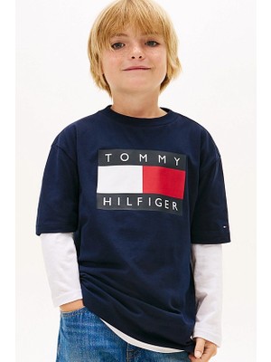 Tommy Hilfiger Erkek Çocuk Heritage Printed Flag T-Shirt - Lacivert