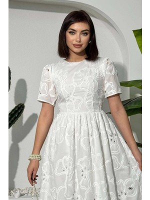 Zishan Fashion Çiçekli Fisto Nakışlı Kloş Midi Abiye Elbise - Söz & Mezuniyet Elbisesi 849