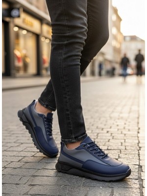 BOA Xramburada 246 Lacivert Gri Parçalı Bağcıklı Yüksek Taban Günlük Erkek Ayakkabı
