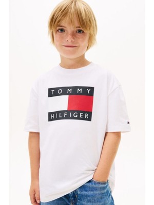 Tommy Hilfiger Erkek Çocuk Heritage Printed Flag T-Shirt - Beyaz