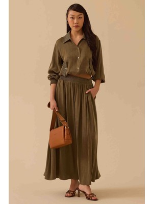 Seçil Kadın Gömlek Yaka Bel Boy Ceket - Haki