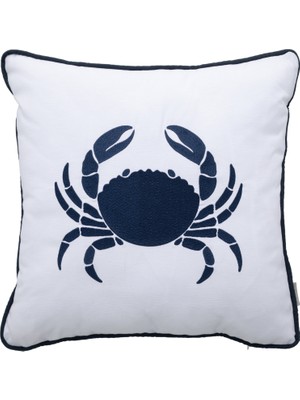 Mudo Home MARİN CRAB NAKIŞLI KIRLENT BEYAZ LACİVERT 50X50 CM