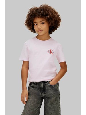 Calvin Klein Unisex Çocuk Chest Monologo Ss T-Shirt - Pembe
