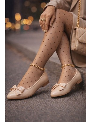 Slipcat Zarif Kadın Günlük  Kurdele Detaylı Yuvarlak Burun Şık Babet