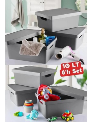 Pure Age 10 Lt. Kapaklı Kutu 6 Adet Antrasit Organizer