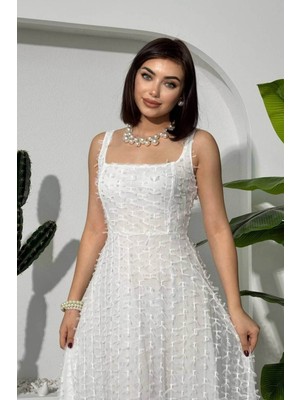 Zishan Fashion Kare Yaka Fisto Fiyonk Detaylı Maksi Elbise - Özel Gün Davet Elbisesi 853