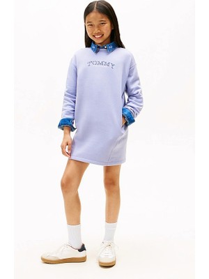 Tommy Hilfiger Kız Çocuk Tommy Puff Flower Sweatshirt Elbise - Lila
