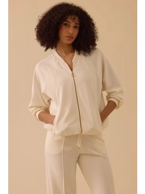 Seçil Kadın Fermuarlı Cepli Balon Ceket - Ekru