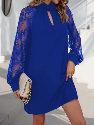 MiraLive Miray- Kadın Uzun Kollu Damla Detaylı Sandy Mini Elbise