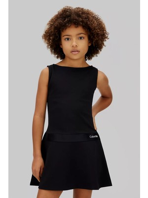 Calvin Klein Kız Çocuk Logo Tape Punto Slvls Elbise - Siyah