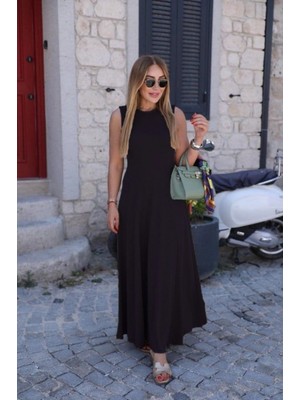 MiraLive Miray- Kadın Sıfır Kollu Bisiklet Yaka Viskon Elbise