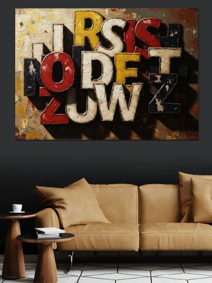 Artmeg Renkli Harfler ve Alfabe Tablosu Dekoratif Kanvas - Mdf Ahşap Tablo