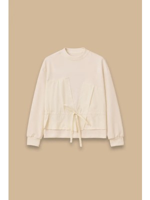 Seçil Kadın Çift Kumaşlı Bağcıklı Sweatshirt - Ekru