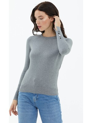 Sementa Sıfır Yaka Kolu Düğmeli Triko Kazak - Koyu Gri