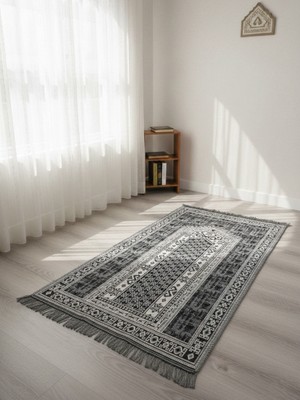 My Evilla Seccade Hafif Katlanabilir Yıkanabilir Namazlık Şık Motifli Çeyizlik ve Hediyelik Gri-Siyah