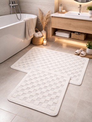 My Evilla Premium Doğal Pamuk Banyo Paspası Seti Kaymaz Dokuma Taban Ultra Yumuşak  Su Emici Yıkanabilir Lüks Banyo Halısı
