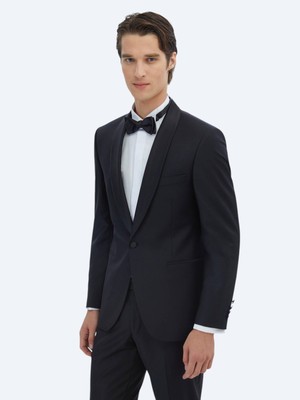 Kip Siyah Modern Fit Şal Yaka Dokuma Smokin Takım Elbise
