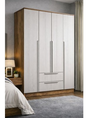 Mobilique Nova No.3 Dört Kapaklı Iki Çekmeceli 10RAFLI Gardırop Çam-Vizon