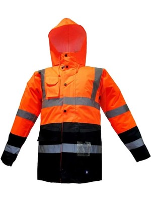Junıor JN1014 Waterproof Fosforlu Oxford Parka Turuncu Lacivert L Beden