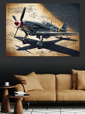 Artmeg Bulutlar Üstünde Tarihi Savaş Uçağı Dekoratif Kanvas - Mdf Ahşap Tablo